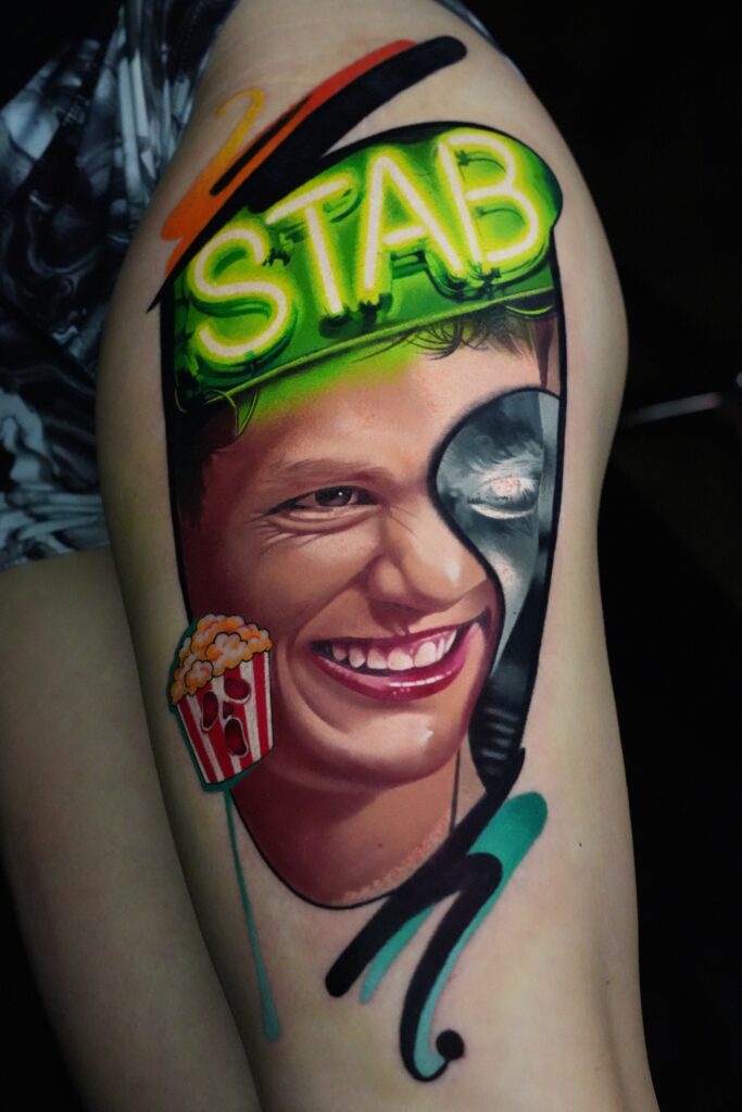 Color realism Scream STAB portrait tattoo