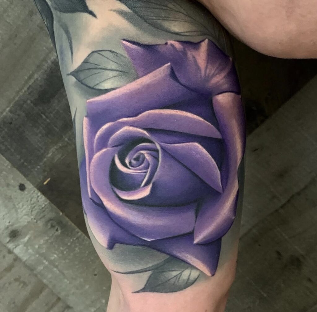 Color realism purple rose close-up tattoo