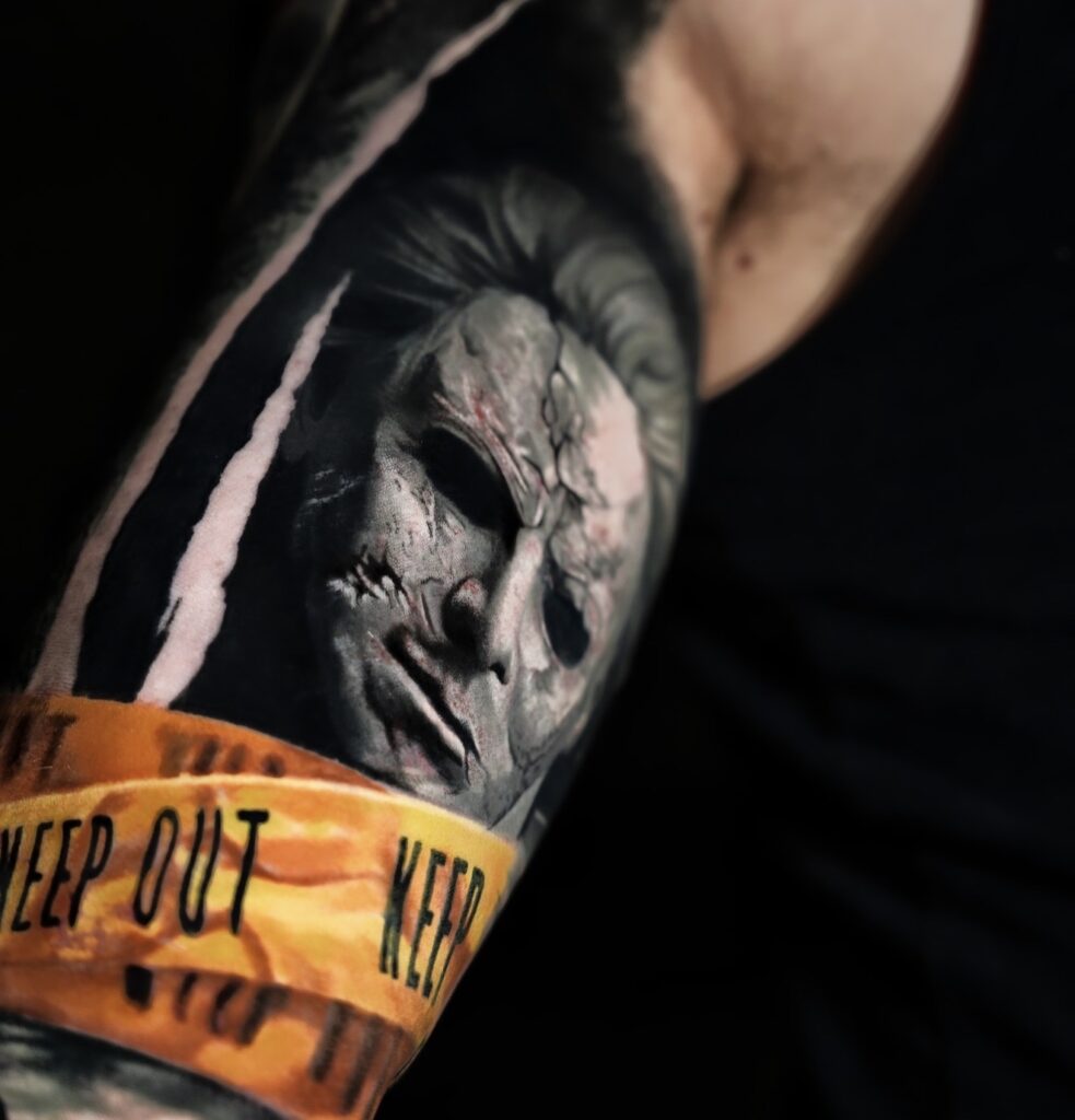 Woman face cracking B&G realism