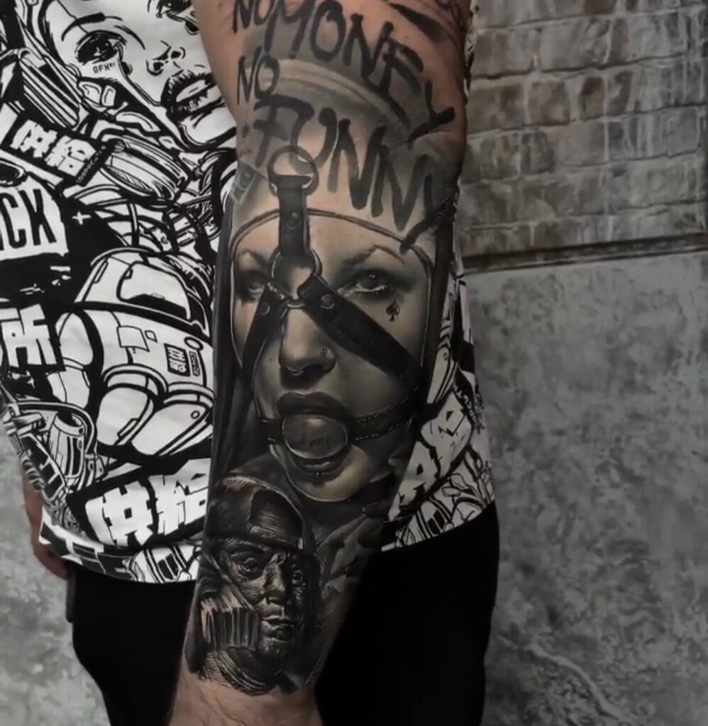 Street art woman portrait B&G realism