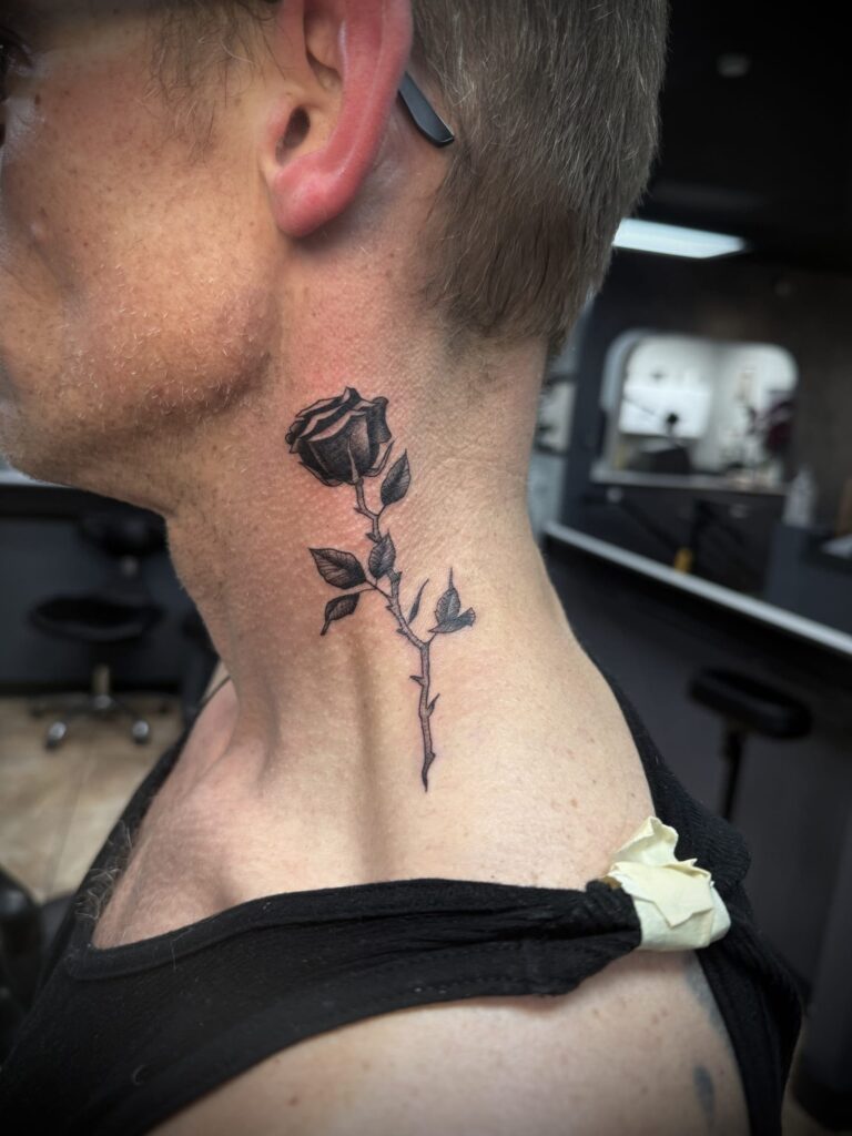 Tattoo by Keith Goble — mandala dotwork traditional linework